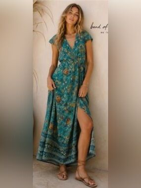 Band of The Free/ Teal Floral Wrap Maxi Dress